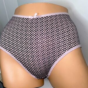 Adrienne‎ Vittadini Slinky Satin High Waist Greek Key  Print Pink | Navy Panties